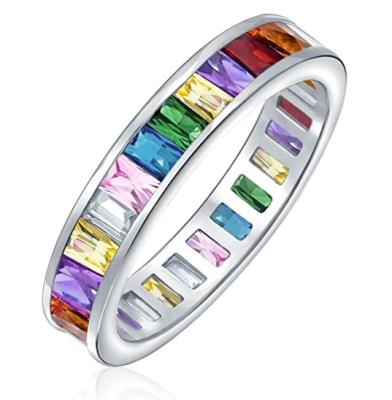 China Mix CLASSIC Wholesale Artificial Color Jewelry Zircon Stone Wand Band Multi Colored Rainbow Ring for sale