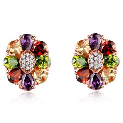 China CLASSIC Multi Colored CZ Stud Earrings for sale