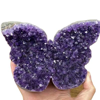 China China Hot Sale High Quality Hand Carved Amethyst Group Butterfly Gemstone Craft Folk Healing Stones Natural Crystal for sale