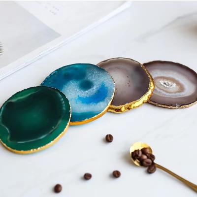 China Europe Hot Sale Price Cheap Rose Quartz Resin Crystal Agate Coaster With Gold Silver Trim for sale