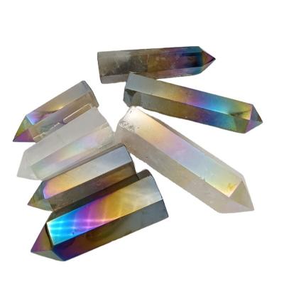 China New Fashion Crystal High Quality Hand Engraving white Aura Clear Quartz Point Crystal Aura For Decoration from Europe for sale