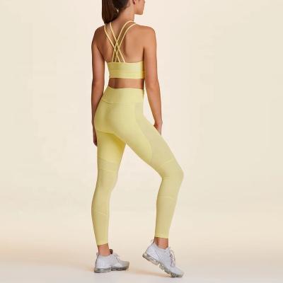 China Breathable Fitness Sports Suits High Waist Leggings Bra 2 Pieces Set Yoga Equipment Women Set Women Yoga Set Yellow 2021 for sale