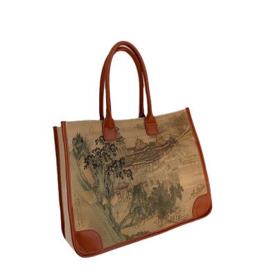 China New 2022 PORTABLE Tiktok landscape painting pattern printing Han edition large capacity tote bag shoulder bag for sale