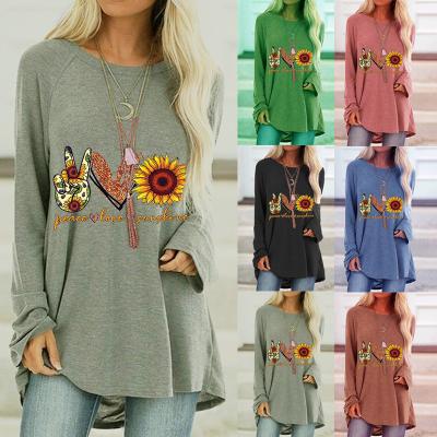 China 2021 Sweet New Arrival Sunflower Long Sleeve T Shirt E001004 for sale