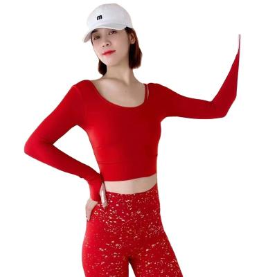 China Long sleeve Anti-wrinkle fitness wear high waist sexy seamless gym nude yoga sets for women E255007 for sale