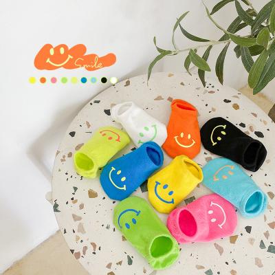 China QUICK DRY Spring / 2021 Summer Smile Face Printed Cotton Socks Kids Stealth Boat Socks for sale