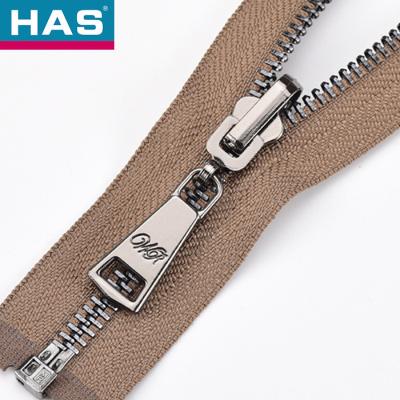 China Customizable Fashion Metal Zippers Brown Open Ended Zip For Jacket for sale