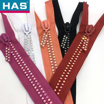 China #3 Diamond Zipper Red / Orange Jeweled Zipper Classic Diamond Pattern for sale