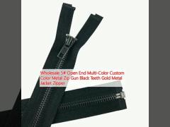 Wholesale 5# Open End Multi-Color Custom Color Metal Zip Gun Black Teeth Gold Metal Jacket Zipper