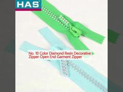 No. 10 Color Diamond Resin Decorative Zipper Open End Garment Zipper