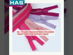 No. 10 Color Diamond Resin Decorative Zipper Open End Garment Zipper