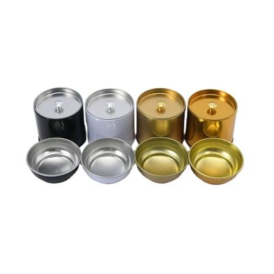 China Wholesale Food Grade Tea Packaging Tin 50ml Double Lid Bulk Tea Tin [In Stock] New Small Around White Gold Black Gold Double Lid Metal Tea Container Tin With Lid for sale