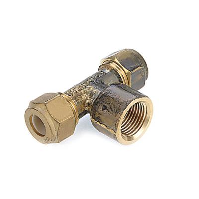 China Double Union Compression Female Tee Copper Brass / Nylon Ferrule for sale