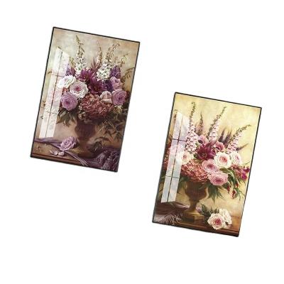 China Classical Flowers Painting High-grade Tempered Glass Canvas Painting Wall Art Home Decoration Picture Frame for sale