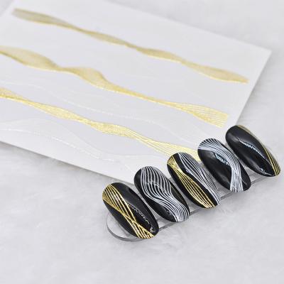 China Art Beauty Fashion Black Gold wavy lines simple nail stickers gold code nail clothes nail stickers for sale