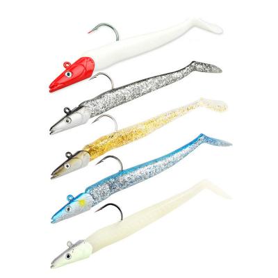 China Hot Sales 11cm/19g Lead+PVC Fishing Lure Bait Metal Lead Soft Plastic Head Soft Lures With Main Jig Head Buzzbait PESCA Jig Sandeel for sale