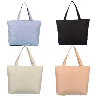 China Fashion Solid Color Beach Bag Shoulder Bag Folding Portable Eco-Friendly Canvas Shopping Bag for sale