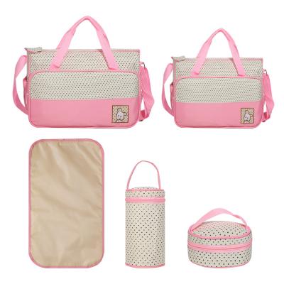 China WRAPPING BAG pink dot large cartoon animal pattern multifunctional wrap 5 in 1 baby diaper bag organizer for sale