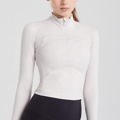 China 2022 Wholesale Women Breathable Sexy Long Sleeve Plus Size Fitness Sports Yoga Shockproof Top With Zipper for sale