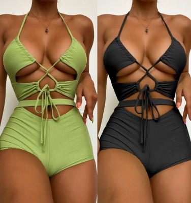 China Custom Women Antibacterial Swimsuit Bikini 2 Pieces Tie Front Cut Out Flexible Swimwear Set Swimsuit Women Beach Wear for sale