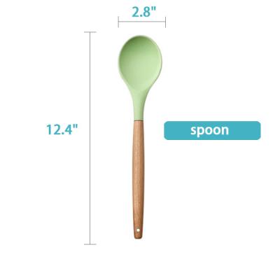 China ArtSample Viable Natural Wooden Handle High Temperature Resistant Non-Toxic Silicone Kitchen BPA Free Cooking Serving Soup Spoon for sale