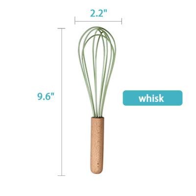 China ArtSample Viable Natural Wooden Handle High Temperature Resistant Silicone Matcha Egg Non-Toxic Kitchen Beater BPA Free for sale