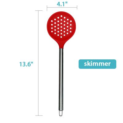 China ArtSample Kitchen Stainless Steel Handle BPA Free Non-Toxic Silicone Slotted Spoon Skimmer High Temperature Resistant Viable for sale