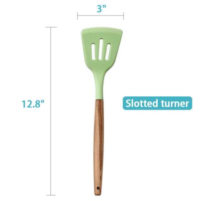 China ArtSample Kitchen Handle BPA Free Non-Toxic Silicone Notched High Temperature Resistant Viable Natural Wood Notched Spatula for sale