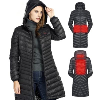 China Winter Duck Down Long Jacket Outdoor Breathable Infrared Hooded Camping Sports Thermal Electric Snowwolf Enthusiast Women Coat for sale