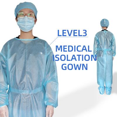 China Level 3 Isolation Impermeable Disposable Gown PP+PE 40g Non Woven Coated Waterproof Antistatic Non Sterile Surgical Gown for sale