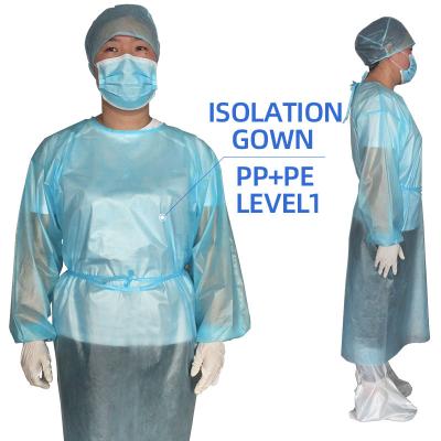 China 62.5%PP+37.5%PE Snowwolf Level1 Disposable Medical Personal Protective Isolation Gown AAMI Waterproof Surgical Gown With CE EN13795 for sale