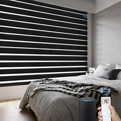 China Smart Zebra Blinds Polyester Bedroom Zebra Smart Motorized Remote Control Roller Blinds Wholesale Ready To Use Day And Night With App for sale