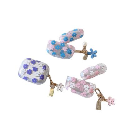 China Sustainable Luxury Bling Glitter Powder Flower Transparent Earphone Cases For AirPods Pro 2 With Keyring Headphone Cover For AirPods Pro for sale