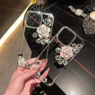 China Shockproof Luxury Bling Glitter Camellia Flower Diamond Rhinestone Phone Cases For iphone 15 14 13 Pro Max 12 11 XR 7 8 Plus Soft TPU Cover for sale