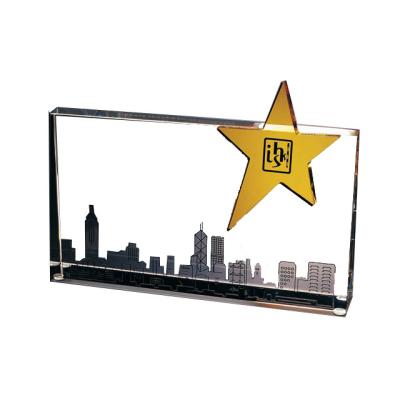 China Square China Clear Script Plaque Award With Customizable Gold Star And Engraving Crystal Medal for sale