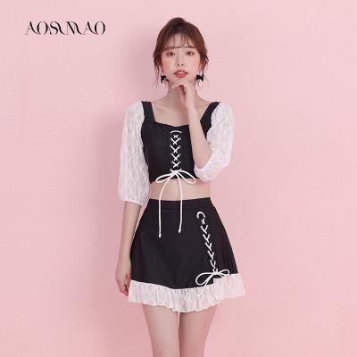 China Women's 2022 Gauze Sleeve Split Swimwear For Japan Korean Style Breathable Central Statistics Conservative Soft Swimsuit for sale