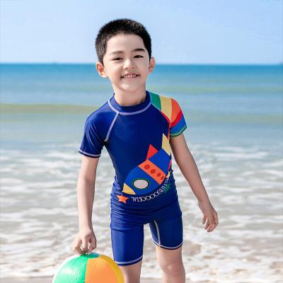 China 2022 New Print Boys Summer Sports Beach Wear Breathable Shorts Sleeve Zipper One Piece Swimwear For Kids for sale