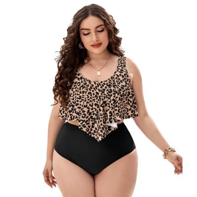 China New Plus Size Leopard Pattern Split Sexy Bikini Plus Size Two Piece Set Swimwear For Women for sale