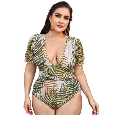 China Plus Size 2022 New Hot Selling Floral Print One Piece Bikini Short Sleeve Swimwear For Women for sale