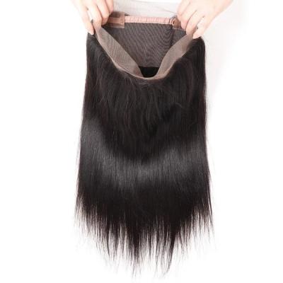 China Silky Straight Virgin Hair Brazilian Wave Hair Preplucked 360 Frontal Closure for sale