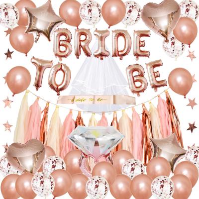 China RUI YI Disposable Eco-friendly Bachelor Party Supplies Balloon Set Bride To Be Belt Diamond Ring Party Decoration Rose Gold Foil Foil Balloon for sale