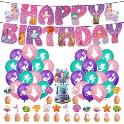 China RUI YI Disposable Mermaid Ocean Birthday Party Eco-Friendly Decoration Set Latex Balloon Paper Flag Cake and Tier Set for sale