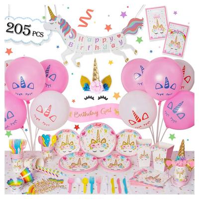 China RUI YI Unicorn Theme Party Supplies Paper Soup Plates Set Eco-Friendly Disposable Banner Balloon Cake Topper Decoration For Girl Birthday Party for sale