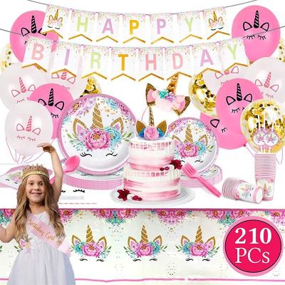 China Disposable Eco-friendly RUI YI Unicorn Birthday Decorations Supplies For Girls With Disposable Tableware Cutlery for sale