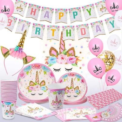 China RUI YI Unicorn Theme Party Supplies Paper Soup Plates Set Eco-Friendly Disposable Banner Balloon Cake Topper Decoration For Girl Birthday Party for sale