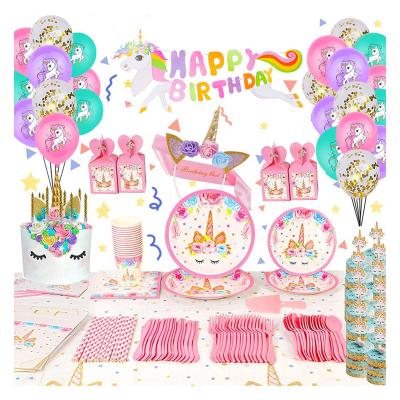 China RUI YI Plush Balloon Cake Topper Dress Supplies Favor Bag Disposable Eco-Friendly Dishes Set Unicorn Party Decorations for sale