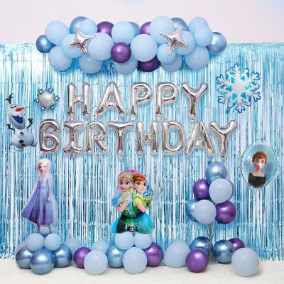 China RUI YI Birthday Party Disposable Eco-Friendly Frozen Scene Decorated With Hanging Ornaments Princess Snowman Cake With Balloon Pull Flag Set for sale