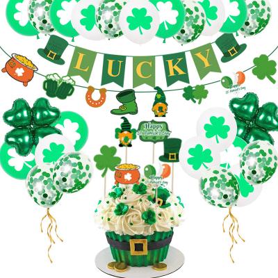 China Eco-friendly RUI YI St Patrick's Day Decorations Disposable Lucky Garland Hanging Swirls Balloons Green Shamrock Clover Banners Party Supplies for sale