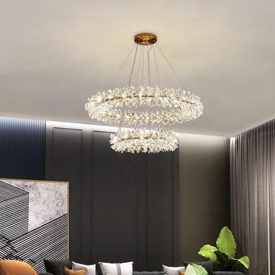 China Modern Contemporary Art Decor Home Decor Living Room Light Ring Luxury Round Gold Led Crystal Chandelier K9 for sale