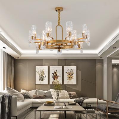 China Modern Crystal Chandeliers Indoor Decorative Home Lighting Fixtures Luxury Modern Hanging Gold Living Room Glass Round Pendant Light for sale